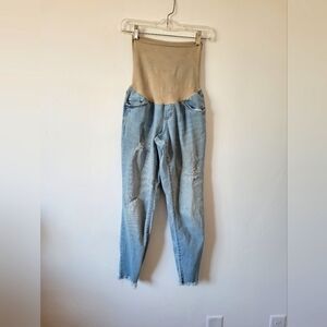 Jessica Simpson Maternity Jeans Distressed Frayed Light Wash Full Panel Medium